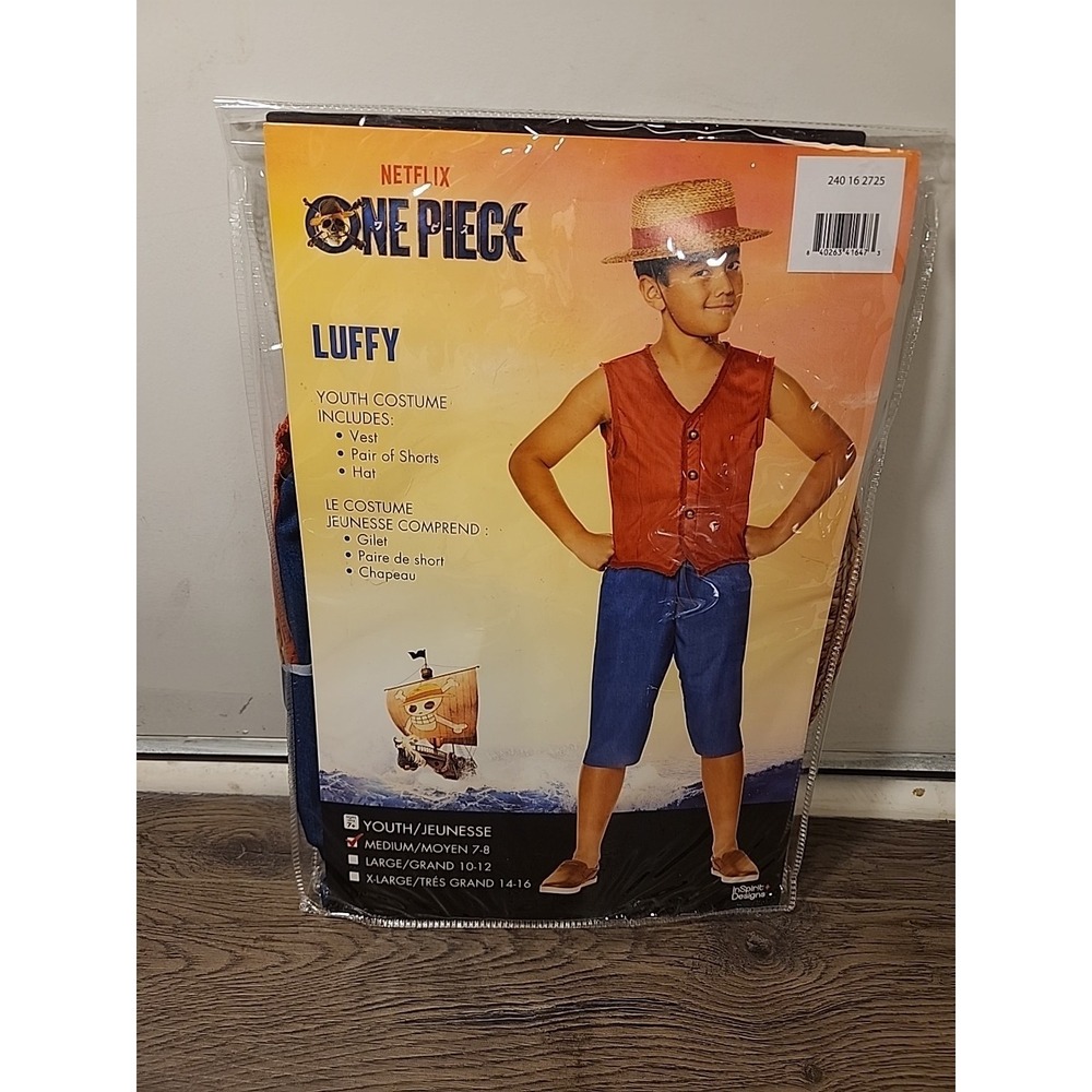 Netflix One Piece Luffy Youth Costume Kids Size Medium 7-8, Unisex Straw Hat NEW